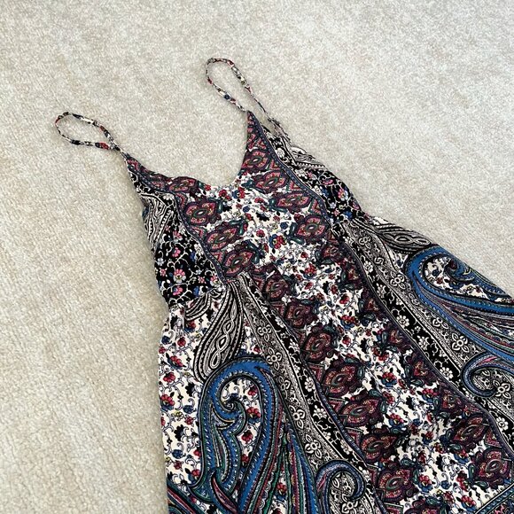 Angie Boho Paisley Print Summer Open Tie Back Mini Dress S - Picture 3 of 9